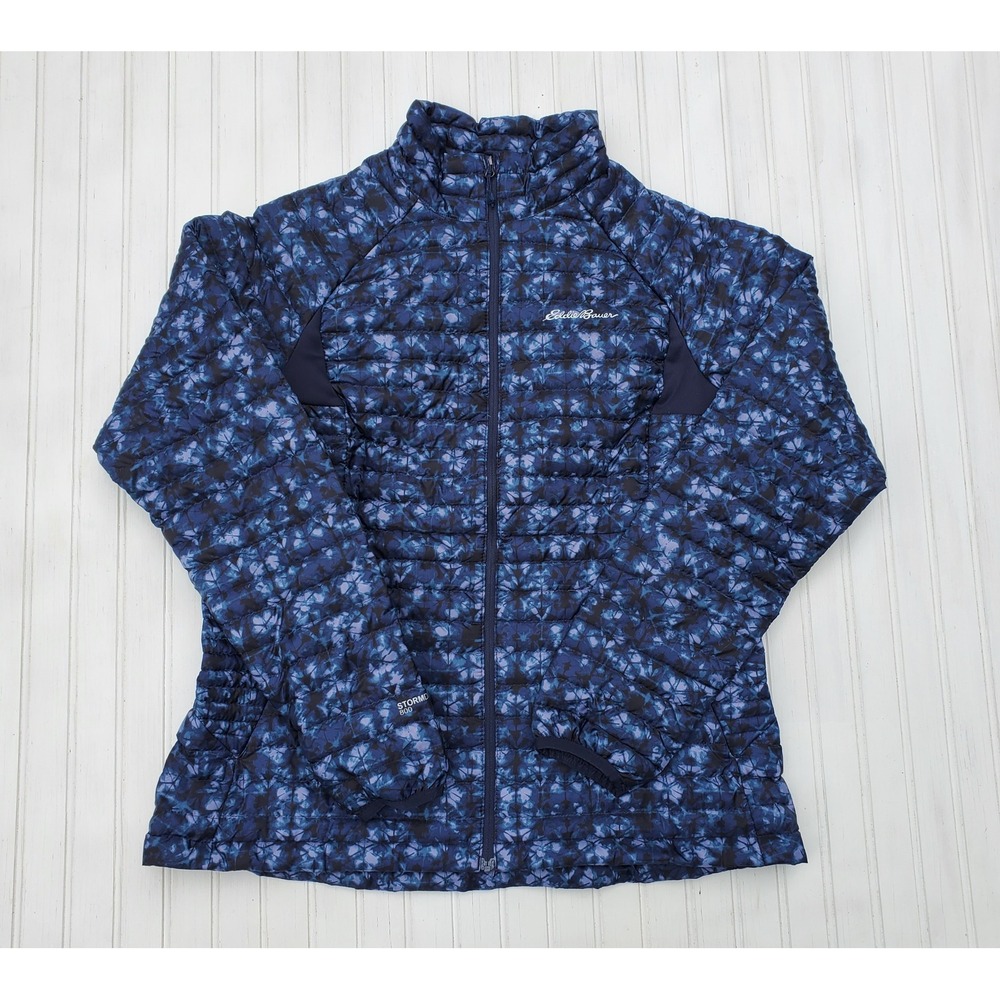 Eddie Bauer First Ascent StormDown 800 Puffer Jacket Blue Floral Tie Dye Women L